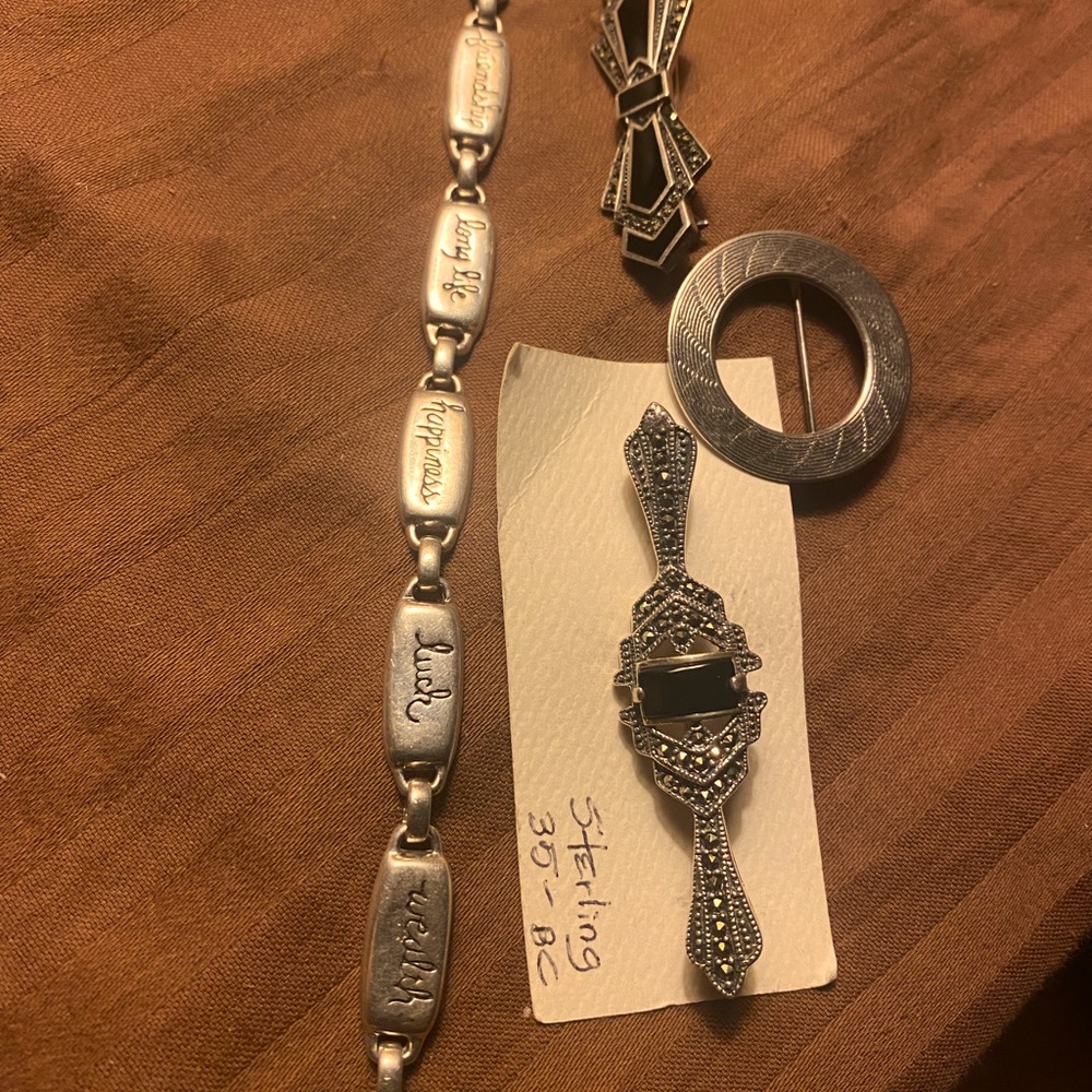 Nice lot of Sterling silver bracelet and Sterling pins